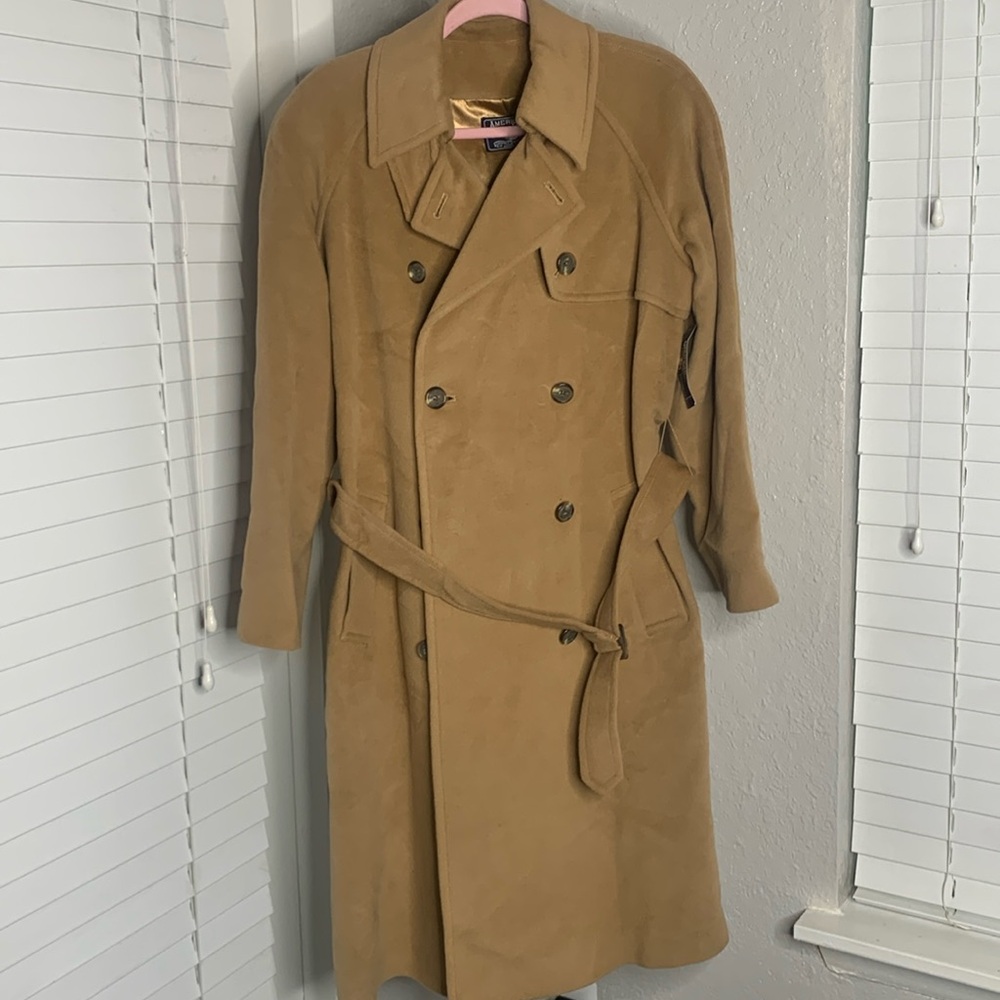 NEW american living danielle camel wool angora blend trench coat jacket large